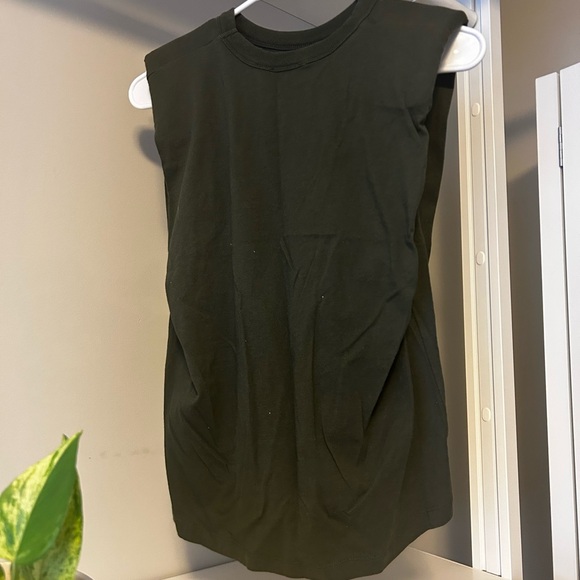 RETROD Olive Green Shoulder Padded Muscle Top - Picture 2 of 3